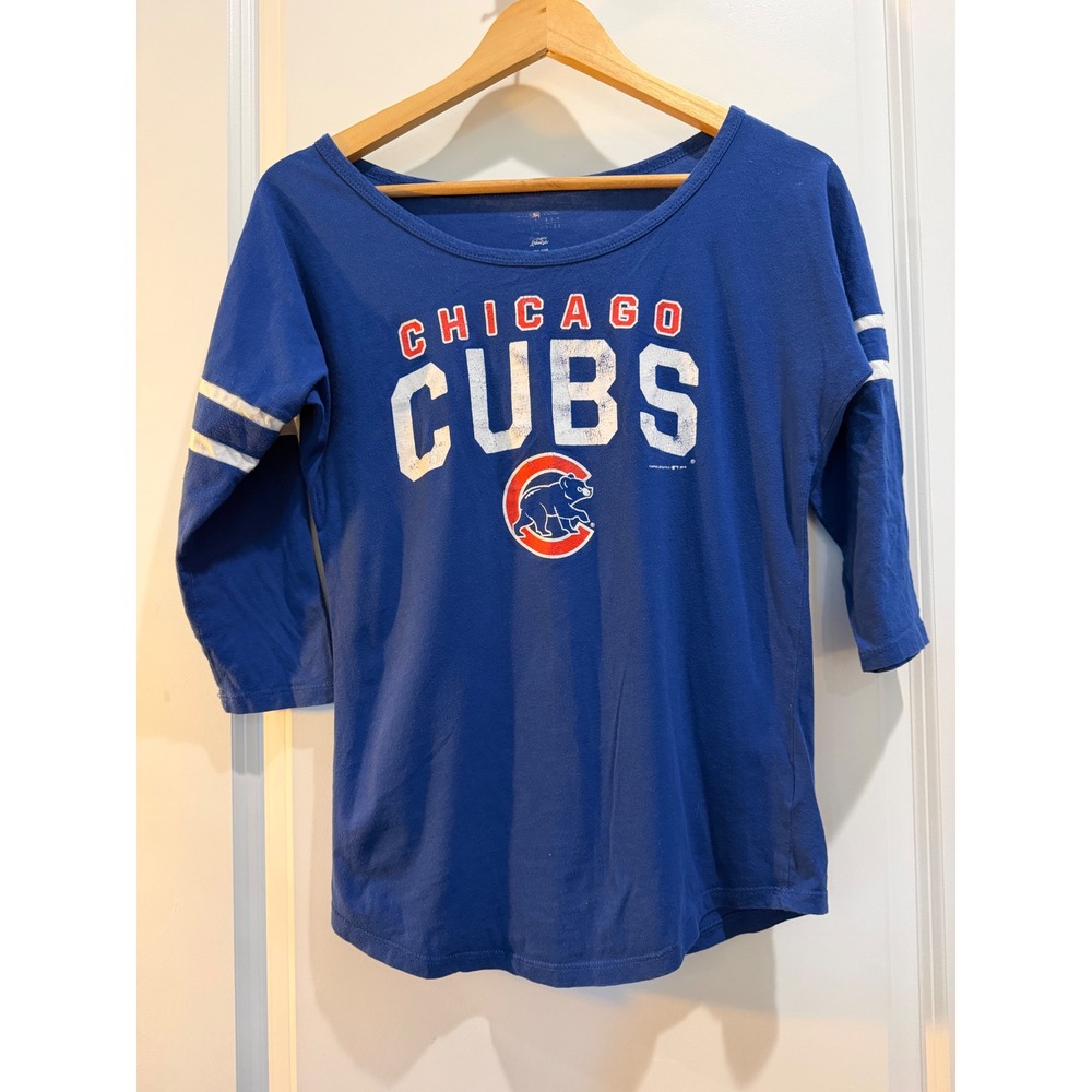 MLB Chicago Cubs Womens 3/4 Sleeve Graphic T-Shirt Blue Varsity Stripe Large